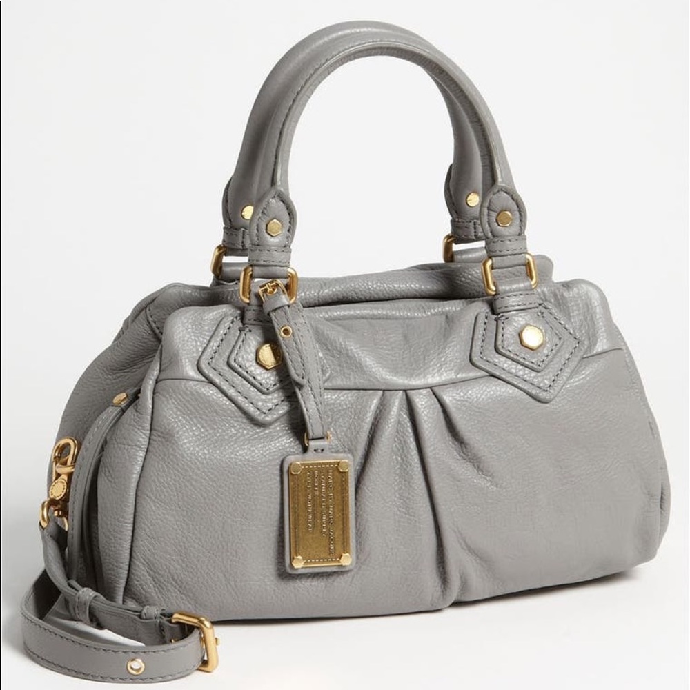 MARC JACOBS Classic Q Baby Groovee Leather Satchel Gold hardware Gray Grey